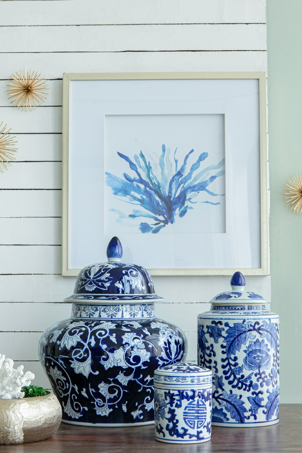 Aline Ginger Jar 43cm Porcelain Decorative Accent with Blue and White Design