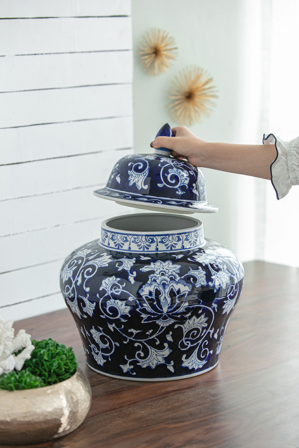 Aline Ginger Jar 43cm Porcelain Decorative Accent with Blue and White Design