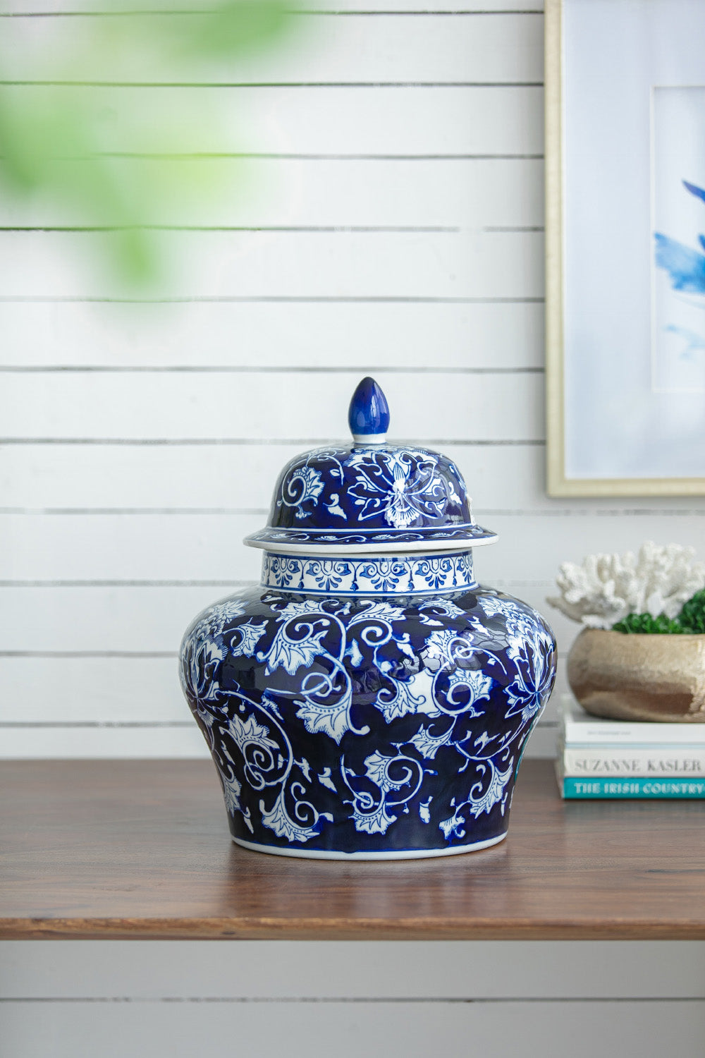 Aline Ginger Jar 43cm Porcelain Decorative Accent with Blue and White Design