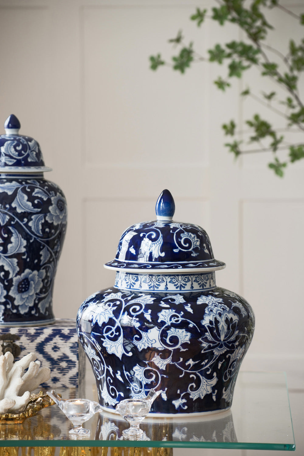 Aline Ginger Jar 43cm Porcelain Decorative Accent with Blue and White Design