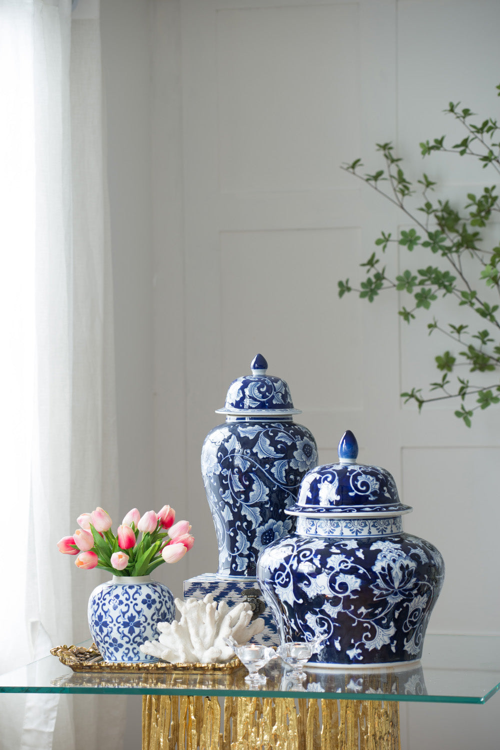 Aline Ginger Jar 43cm Porcelain Decorative Accent with Blue and White Design
