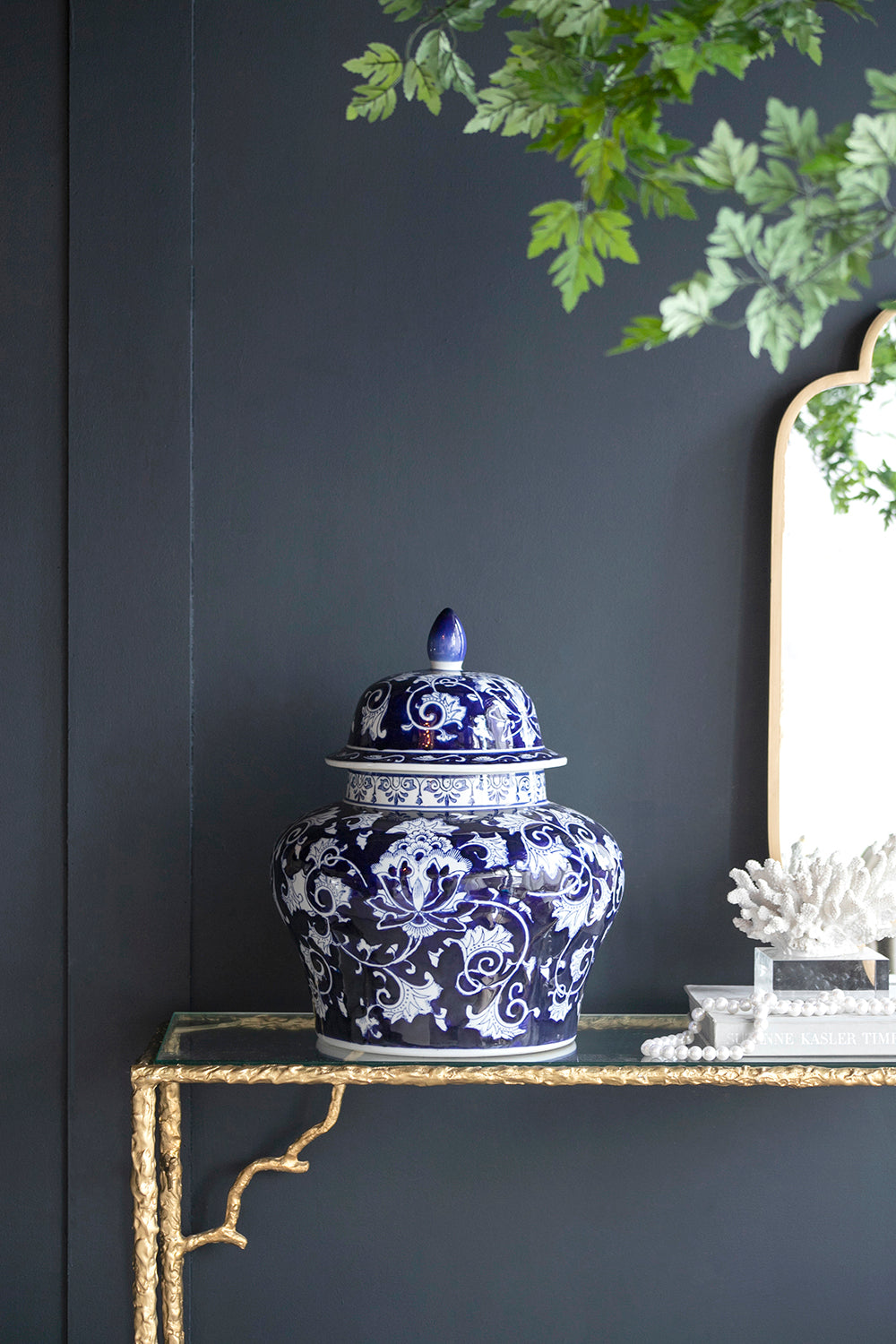 Aline Ginger Jar 43cm Porcelain Decorative Accent with Blue and White Design