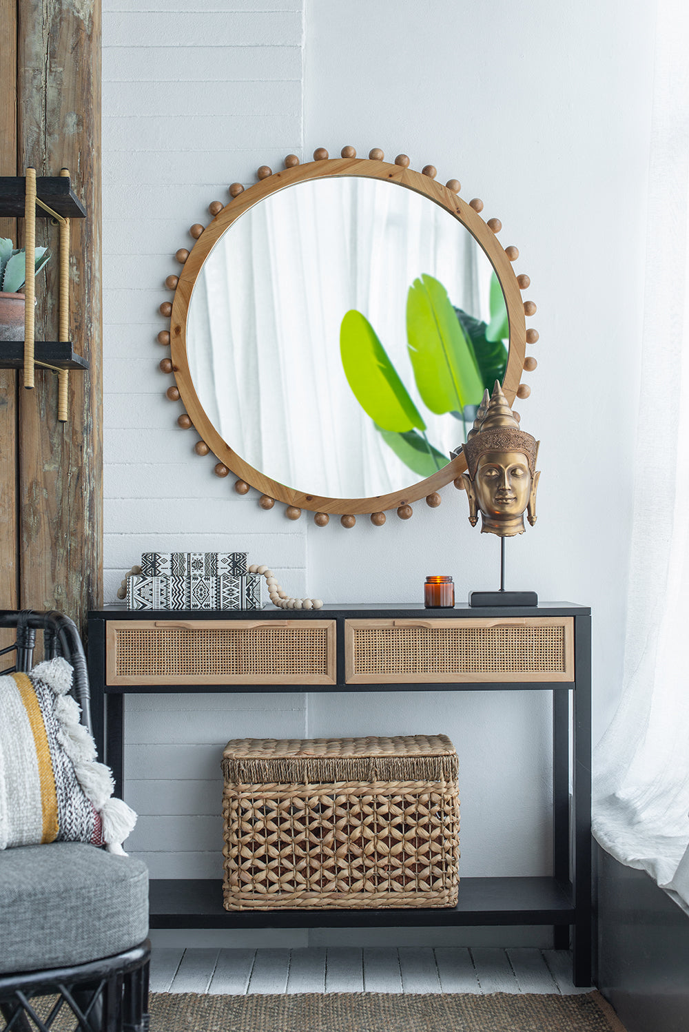 Buddha Statue Head on Stand 50cm Polyresin Decorative Accent for Home