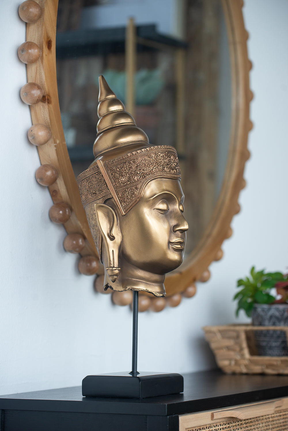 Buddha Statue Head on Stand 50cm Polyresin Decorative Accent for Home