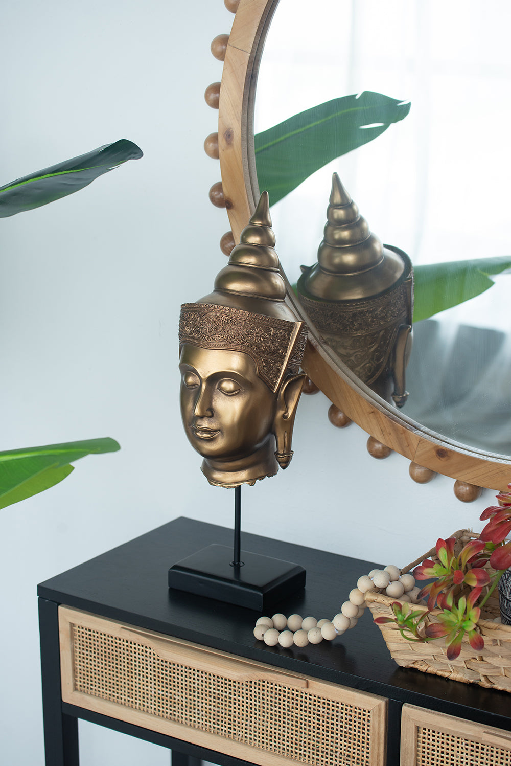 Buddha Statue Head on Stand 50cm Polyresin Decorative Accent for Home