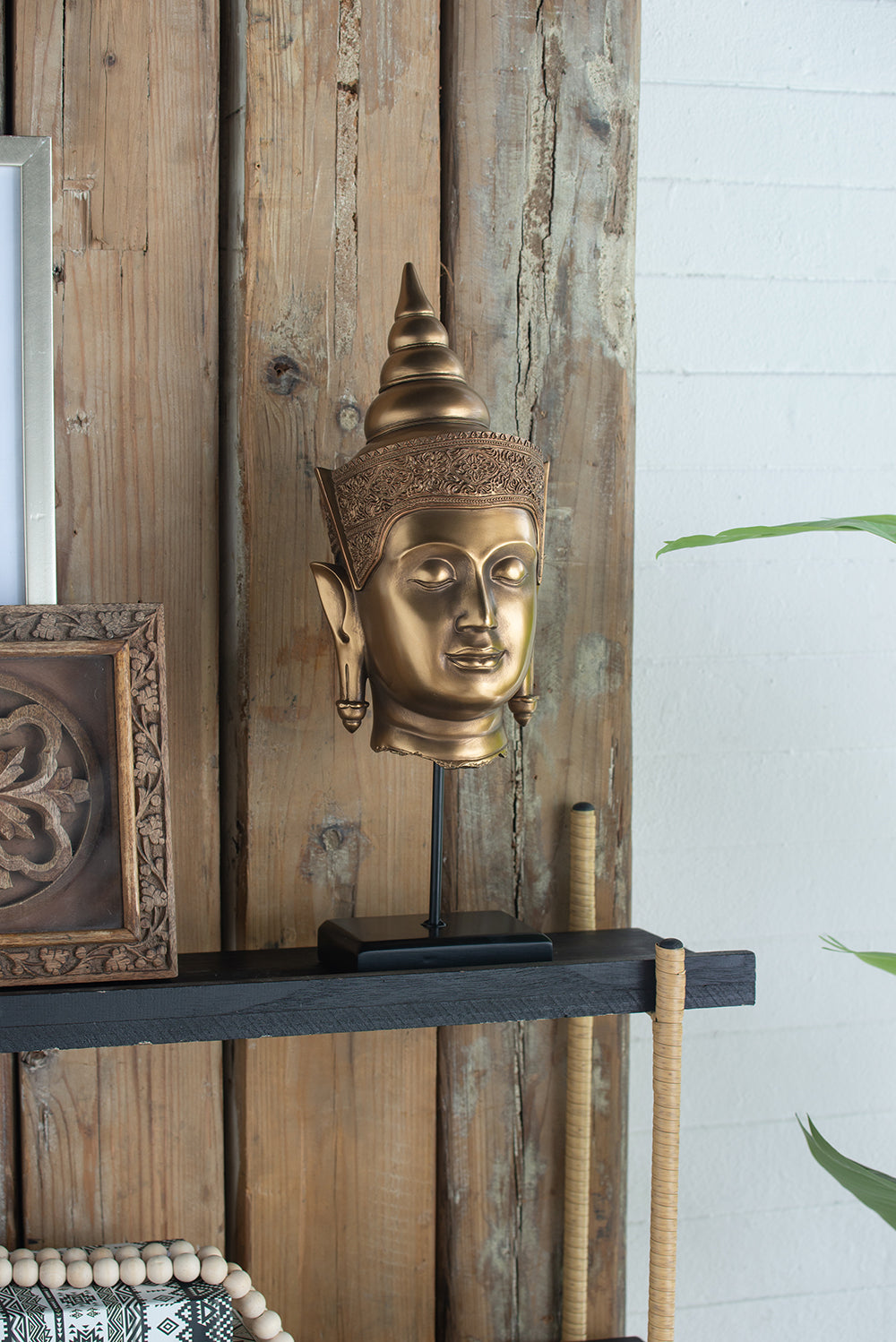 Buddha Statue Head on Stand 50cm Polyresin Decorative Accent for Home