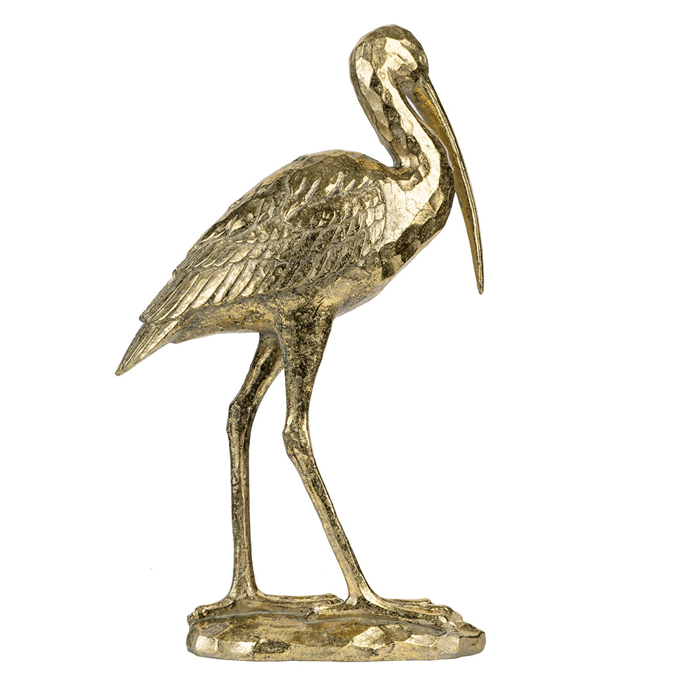Standing Crane Figurine 40.5cm Elegant Resin Decorative Accent in Gold Finish