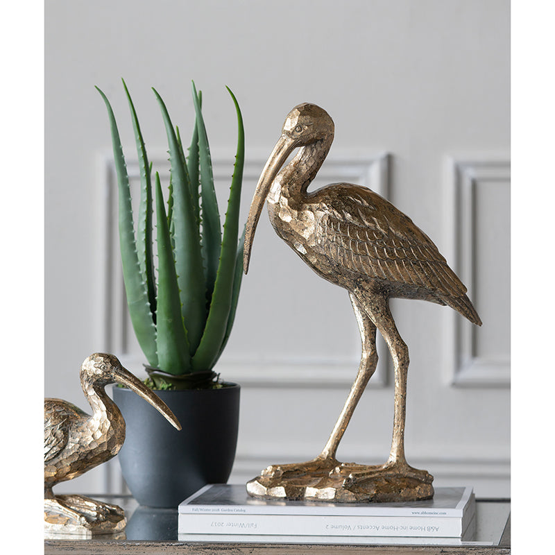 Standing Crane Figurine 40.5cm Elegant Resin Decorative Accent in Gold Finish