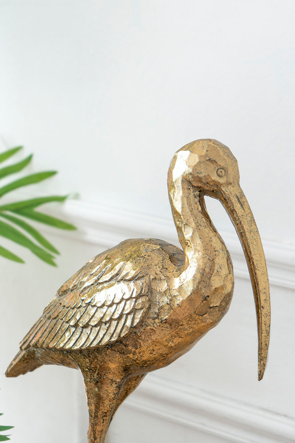 Standing Crane Figurine 40.5cm Elegant Resin Decorative Accent in Gold Finish