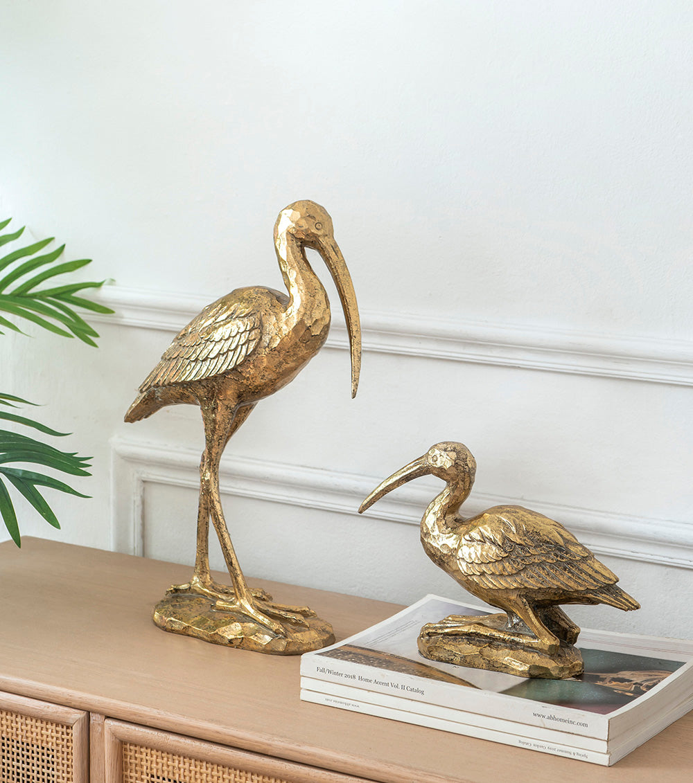 Standing Crane Figurine 40.5cm Elegant Resin Decorative Accent in Gold Finish