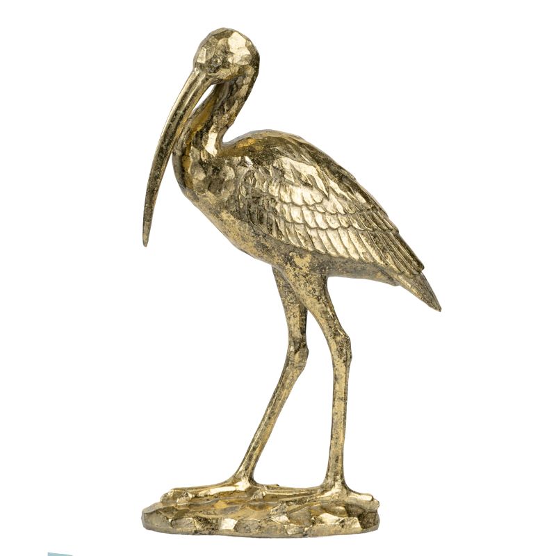 Standing Crane Figurine 40.5cm Elegant Resin Decorative Accent in Gold Finish