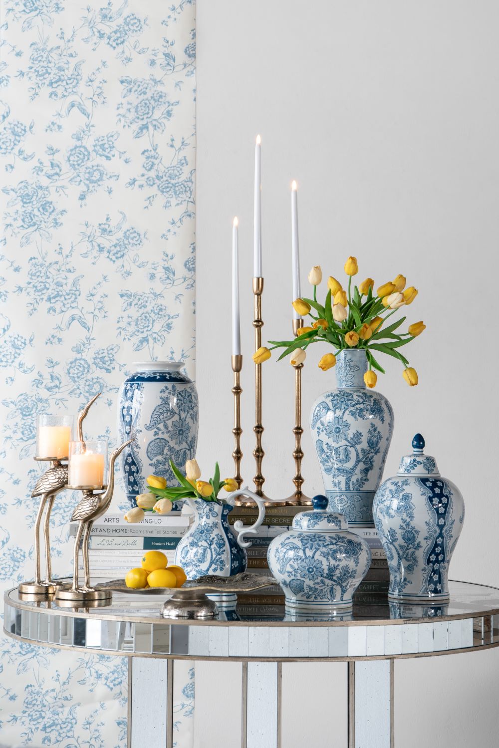 Nanjing Ginger Jar 23cmH Porcelain Decorative Accent with Blue Floral Motifs White