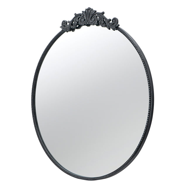 Baroque Round Wall Mirror 98cm Black Frame Decorative Accent for Living Room or Entryway