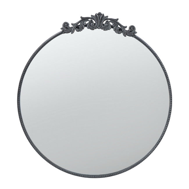 Baroque Round Wall Mirror 98cm Black Frame Decorative Accent for Living Room or Entryway
