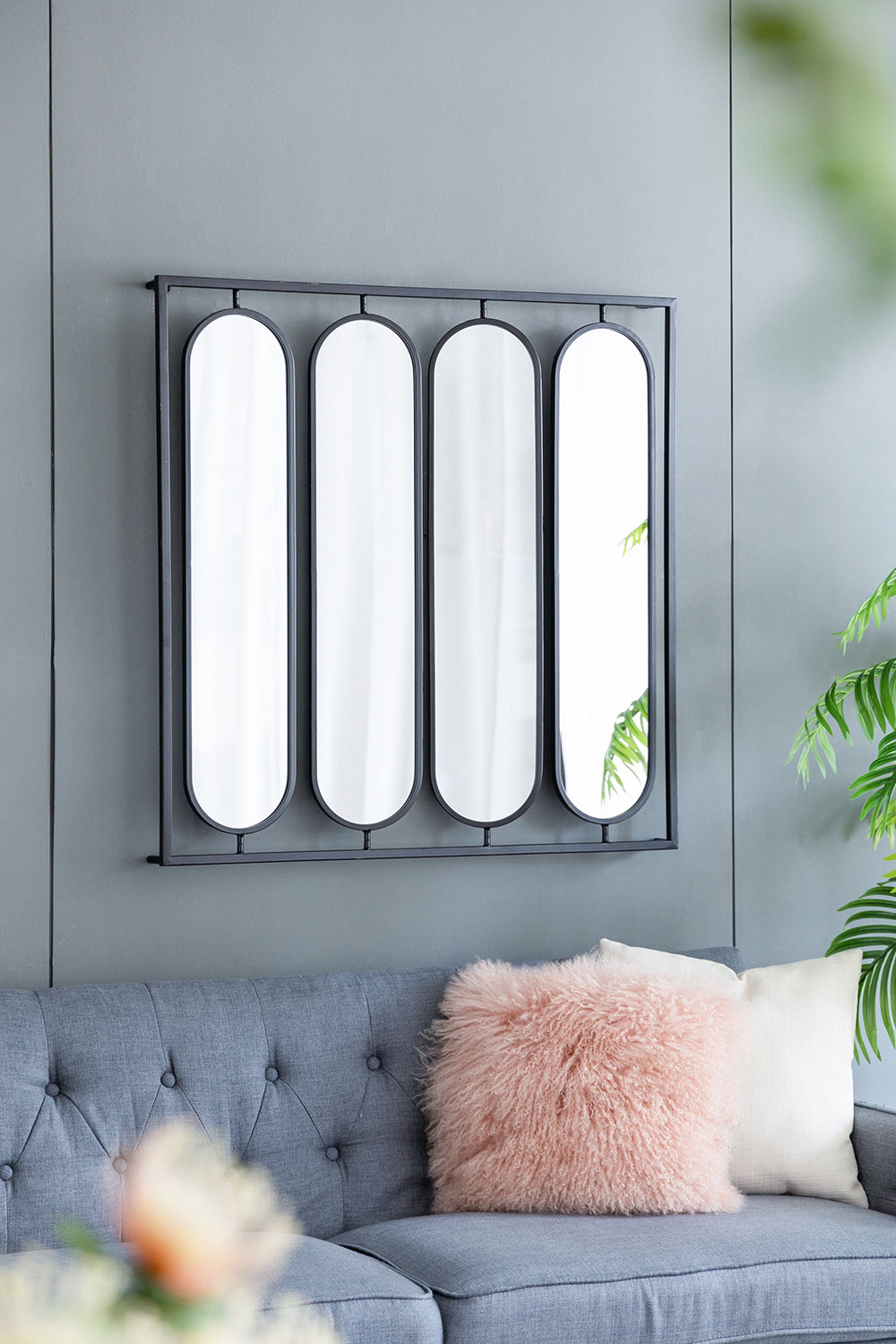 Swivel Black Metal Wall Mirror 91cm Modern Industrial Design with Rotating Panels