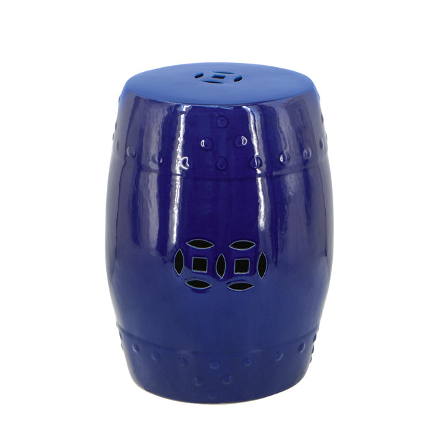 Cobalt Blue Ceramic Cut Out Stool 45cm Decorative Accent Side Table