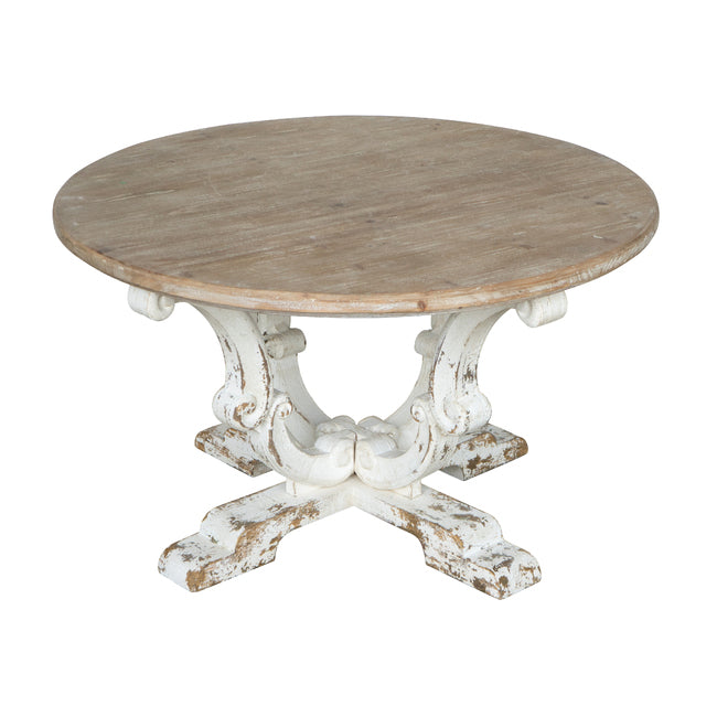 Whitewash Farmhouse Coffee Table 80cm Round Top Decorative Accent with Ornamental Legs