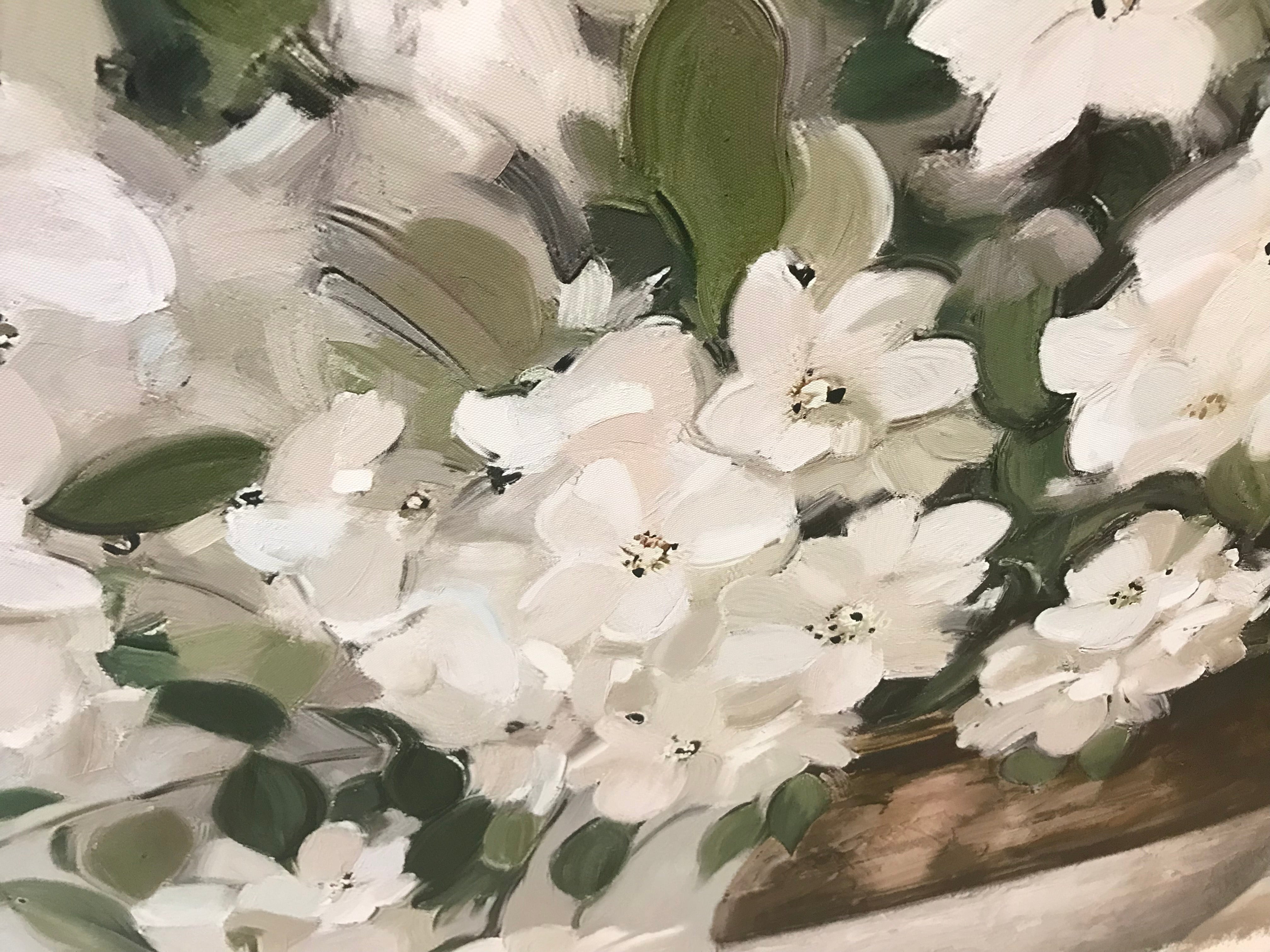 White Wildflowers Bouquet Canvas Print 150x120cm Decorative Wall Art in Two Tone Vase