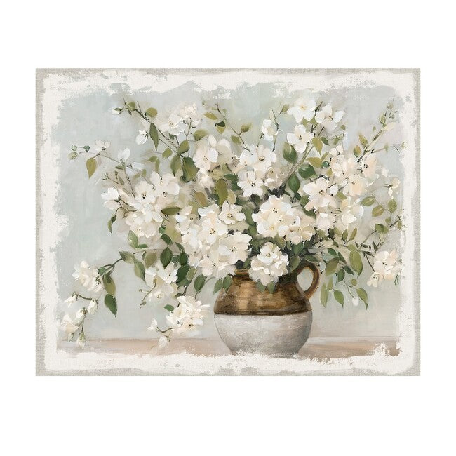 White Wildflowers Bouquet Canvas Print 150x120cm Decorative Wall Art in Two Tone Vase