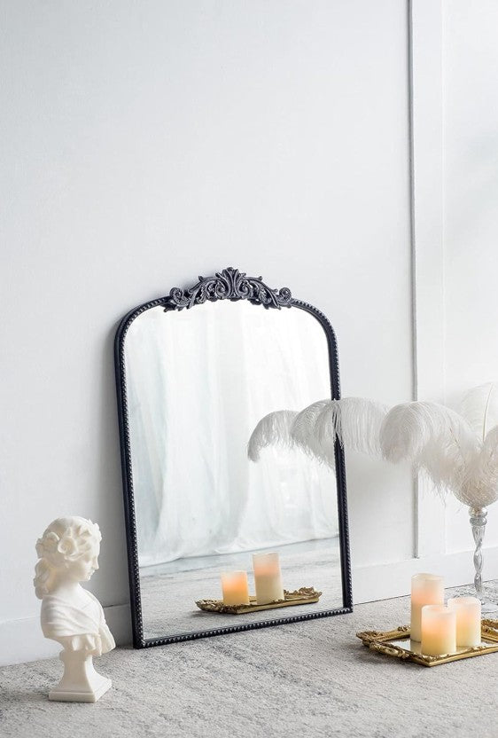 Baroque Tall Black Wall Mirror 91cm Modern Decorative Accent with Ornate Frame