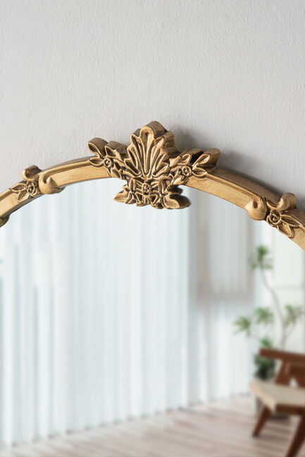 Rococo Round Mirror 76cm Antique Gold Decorative Wall Accent with Leaf Crest
