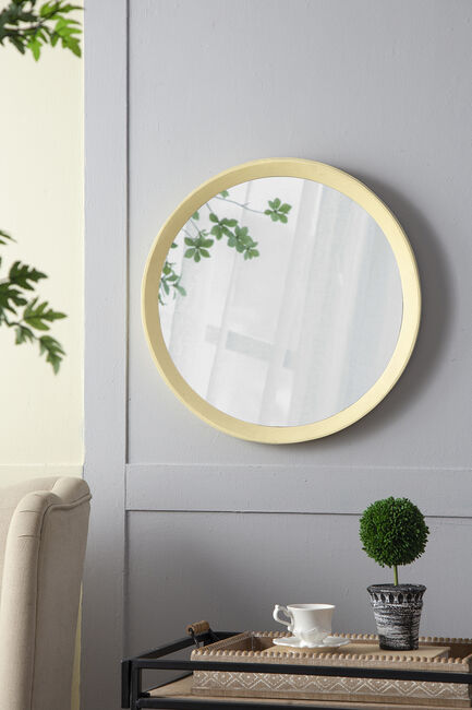 Porthole Mango Cream Wood Wall Mirror 50.2cm Round Frame Decorative Accent
