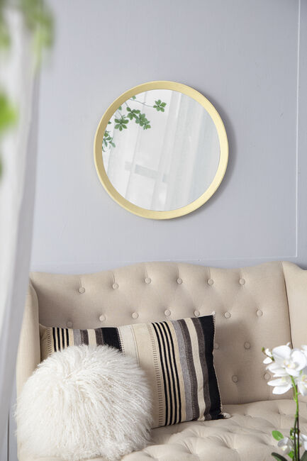 Porthole Mango Cream Wood Wall Mirror 50.2cm Round Frame Decorative Accent