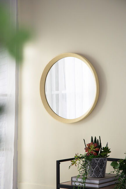 Porthole Mango Cream Wood Wall Mirror 50.2cm Round Frame Decorative Accent