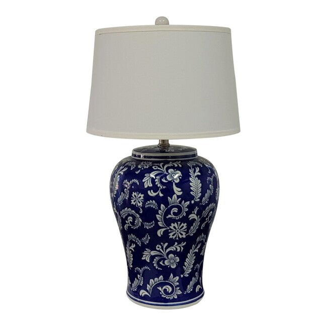 Blossom Blue and White Ceramic Table Lamp 68cm with White Tapered Shade Elegant Accent