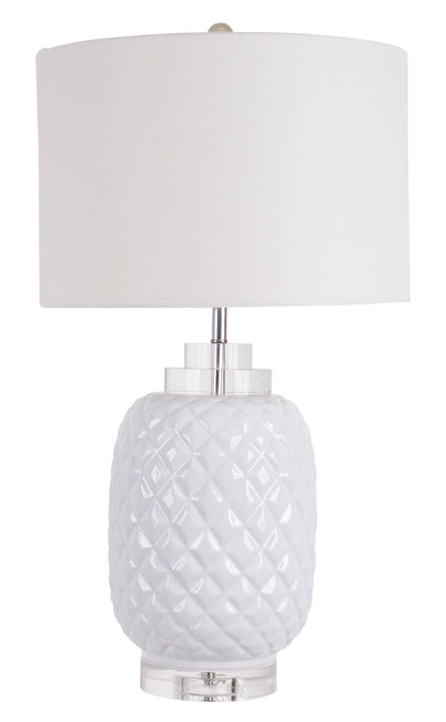 Island White Gloss Ceramic Table Lamp 68cm Pineapple Base Shade Hamptons Style