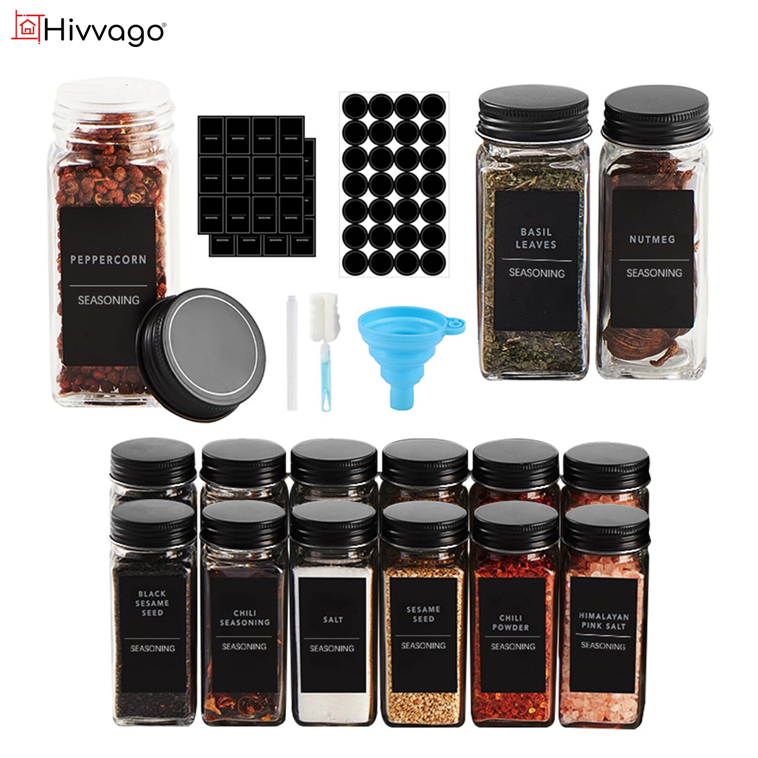 Hivvago 24-Pack 120ml Glass Spice Jars – Airtight Storage with Lids & Labels