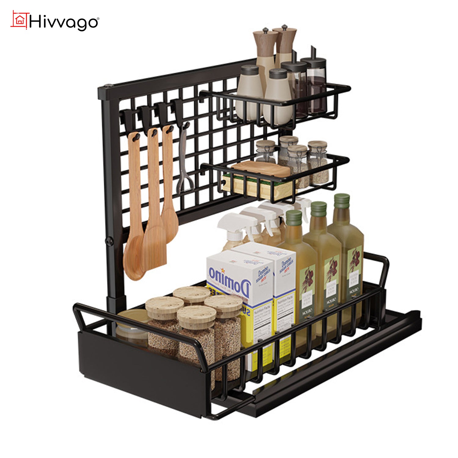 Hivvago 2-Tier Pull-Out Cabinet Organizer – Under Sink Sliding Storage Rack