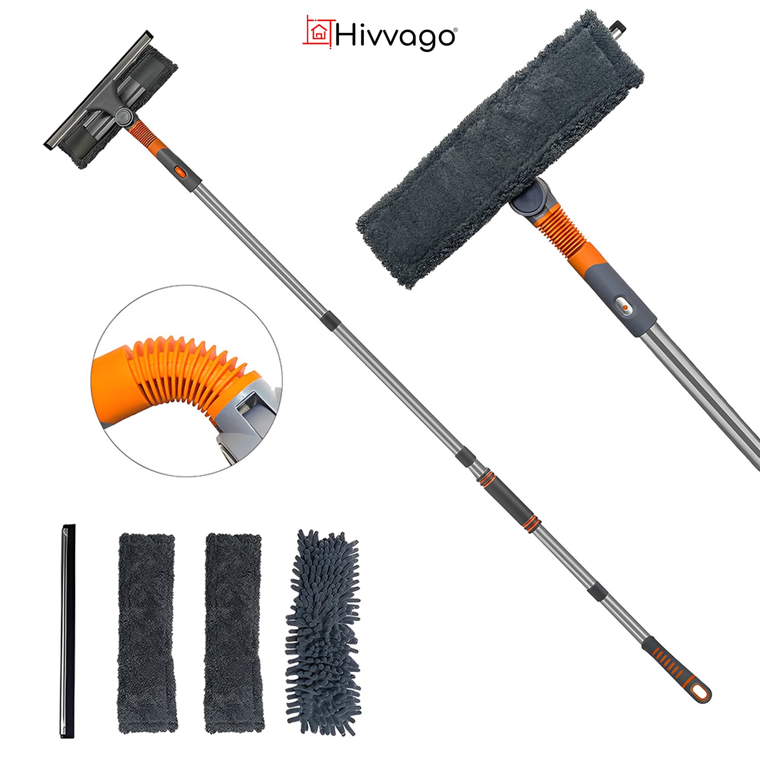Hivvago 2-in-1 Window Cleaner Kit – Squeegee with Adjustable Extension Pole