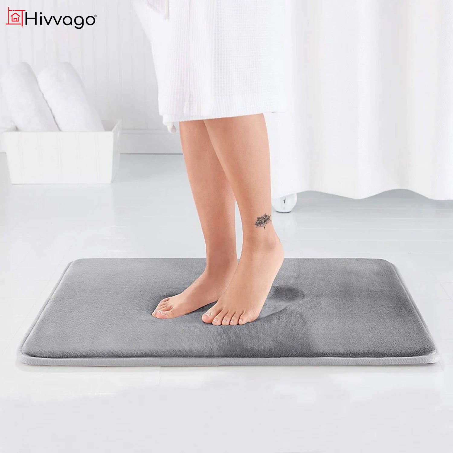 Hivvago Thick Memory Foam Bath Mat – Soft Velvet, Non-Slip, Grey Rug