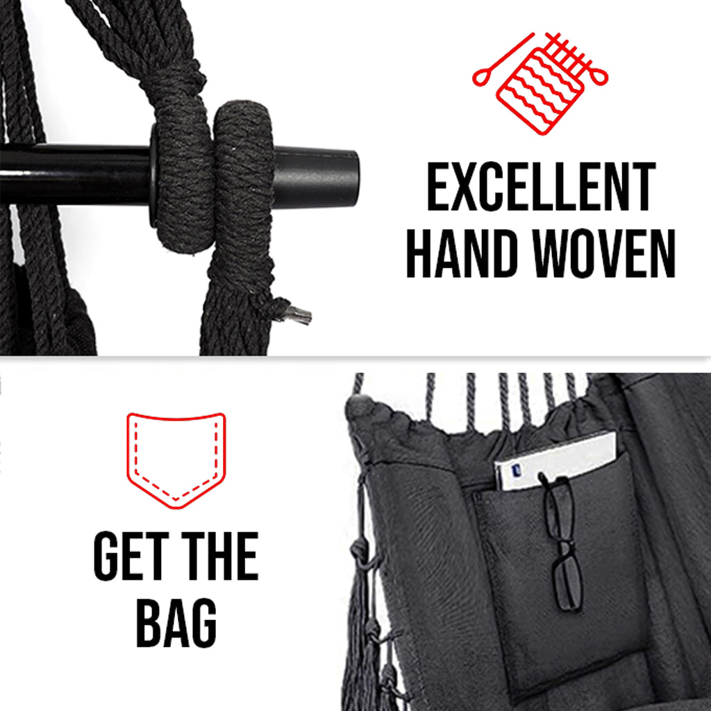 Hivvago Hammock Chair Hanging Rope Swing with Cushions Indoor Outdoor Seat