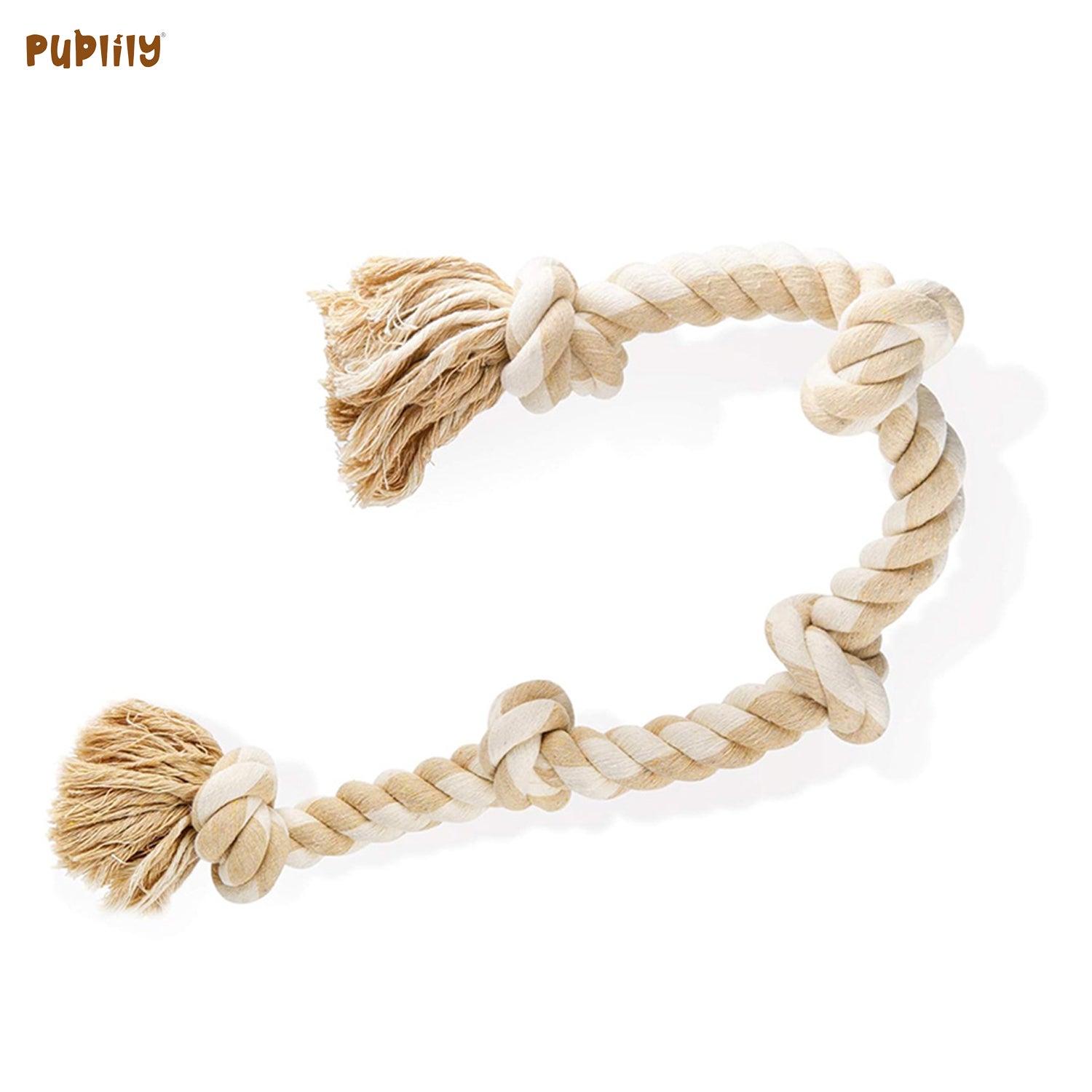 PupLily Durable Dog Rope Toy – Tough 5-Knot Chew & Tug Toy, 90cm, Khaki