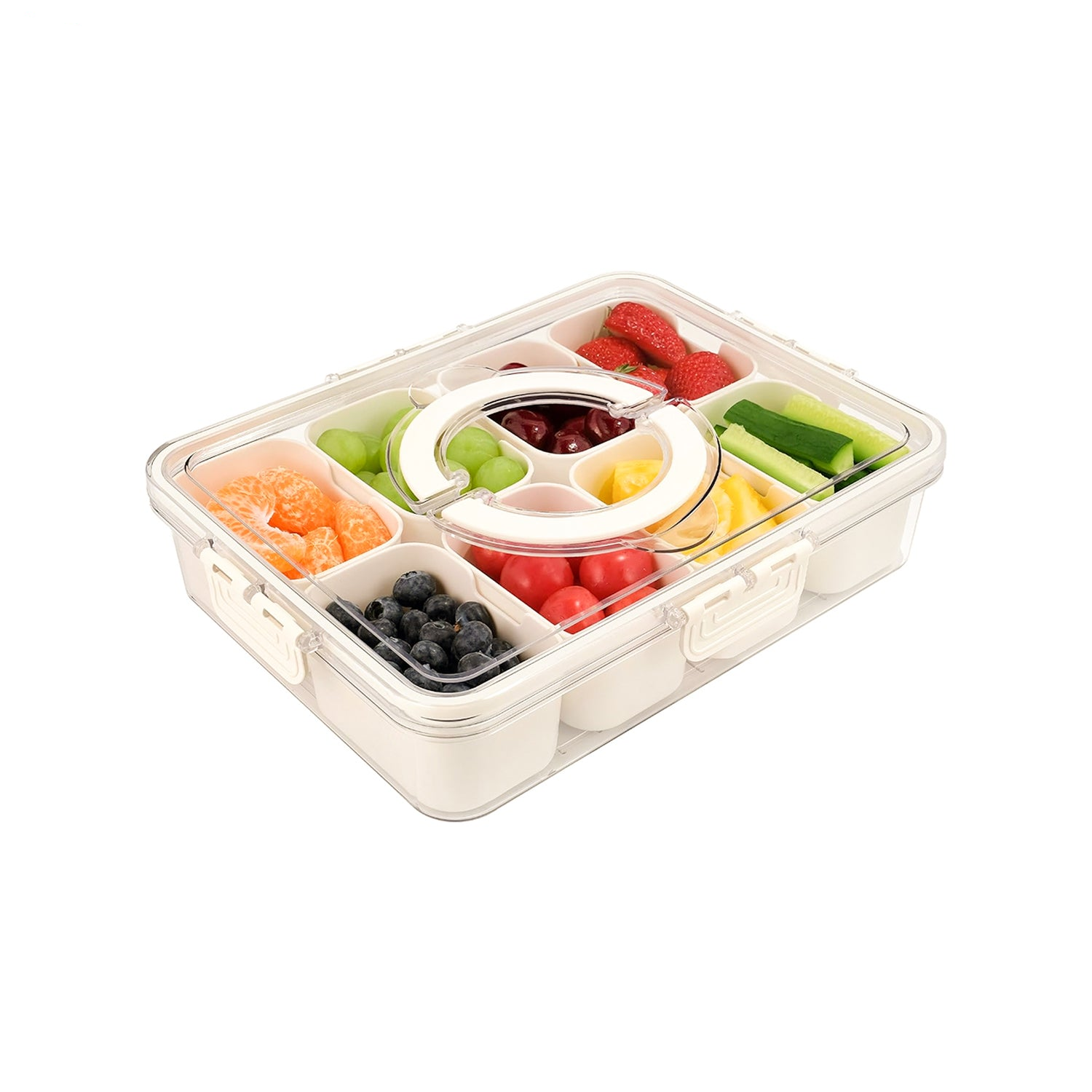 Hivvago Divided Snack Tray – 8-Compartment with Lid & Handle, Cream White