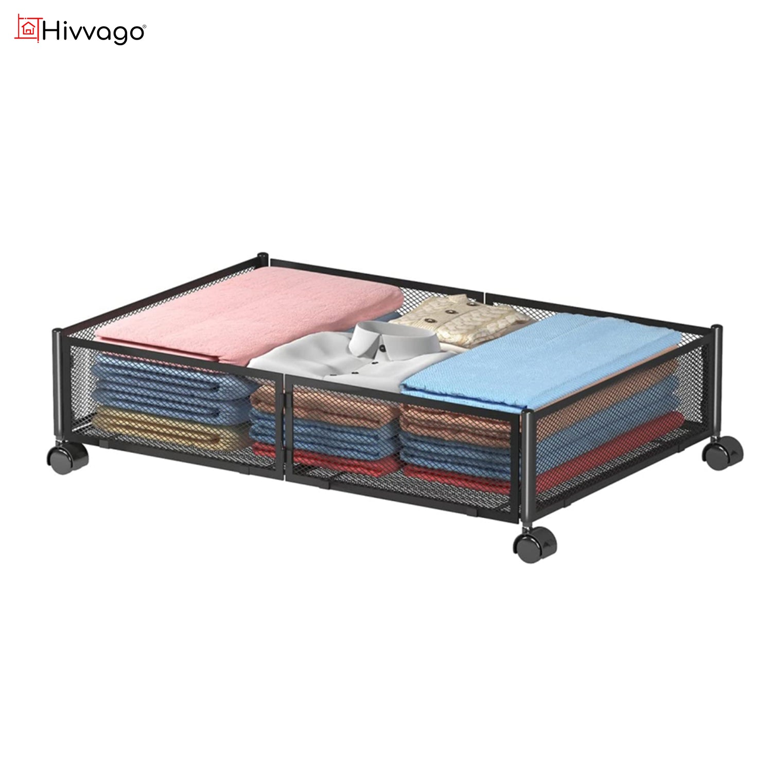 Hivvago Under Bed Storage Organizer with Wheels – Rolling Metal Storage Bin