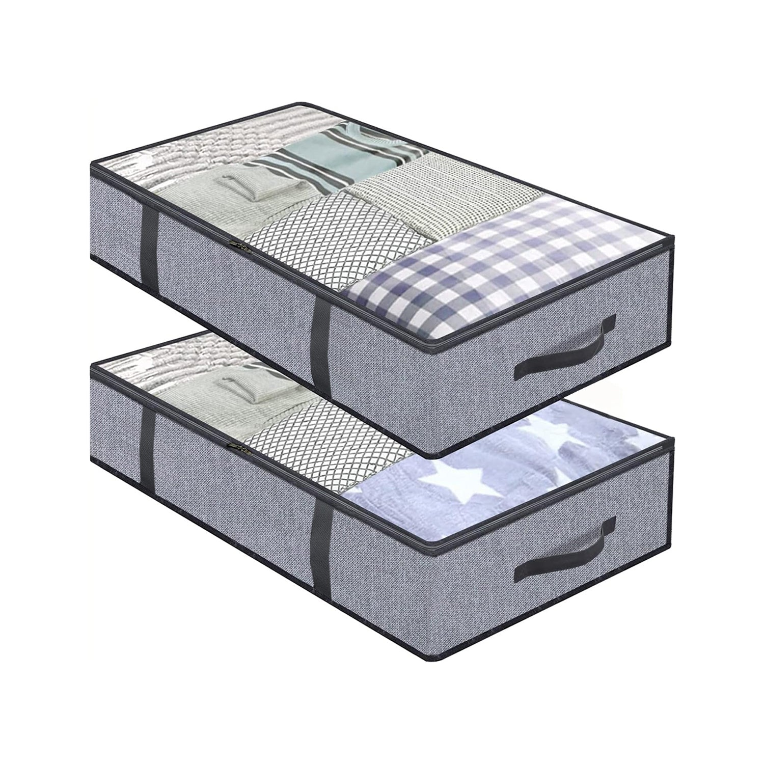 Hivvago Under Bed Storage Bags – 2-Pack Foldable Organisers with Zipper, Grey