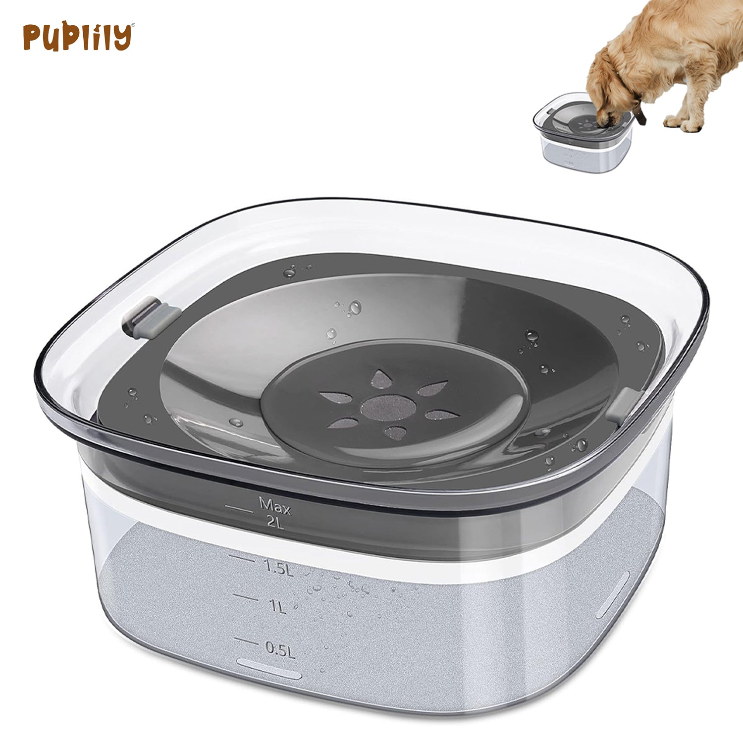 PupLily 2L No Spill Dog Bowl – Large Capacity Slow Water Feeder for Clean Drinking