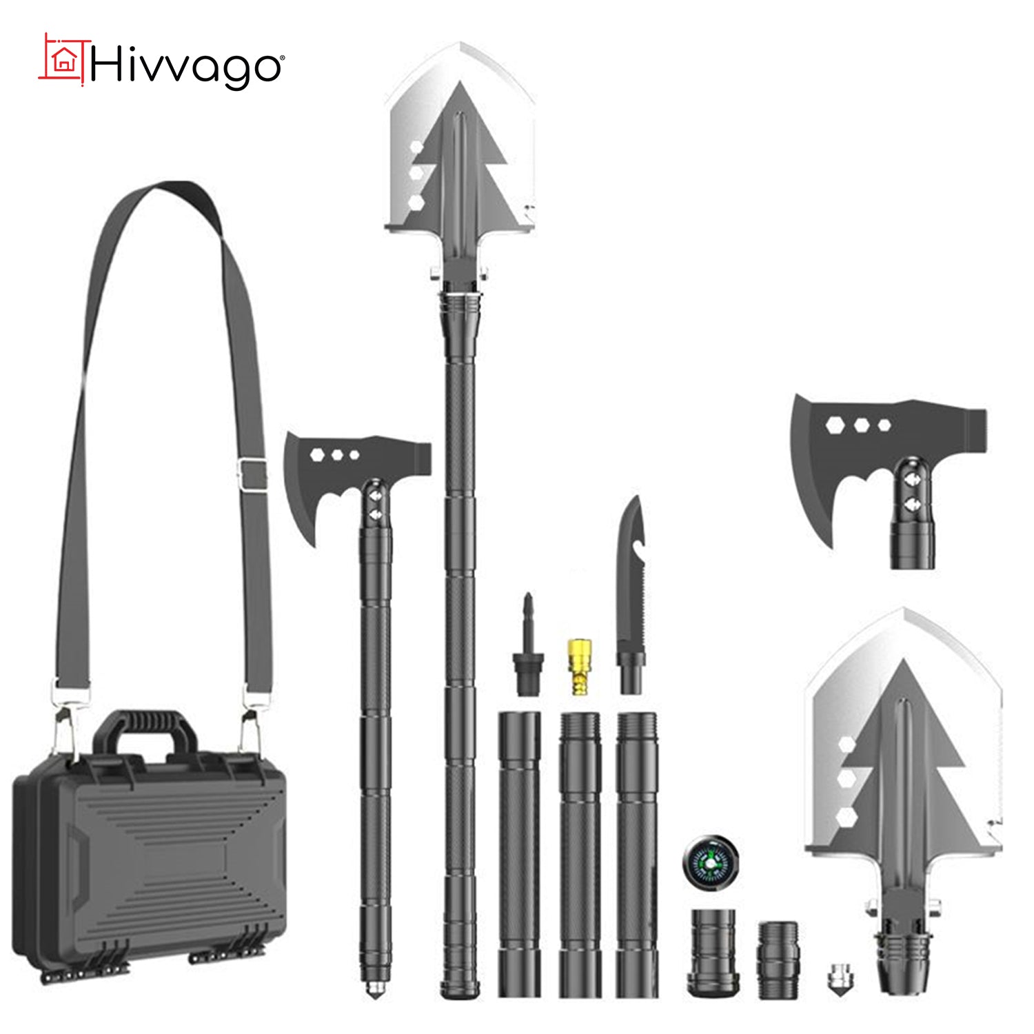 Hivvago Multifunctional Tactical Shovel Set – Survival Tool for Camping & Hiking
