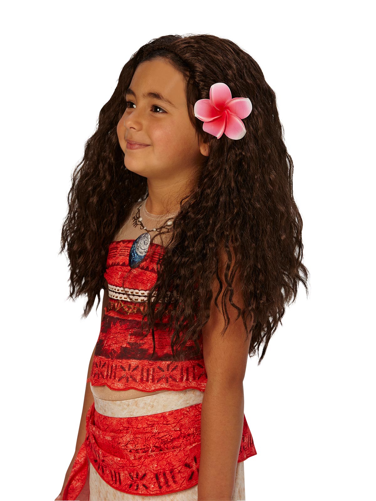 Moana Wig Child Disney Brown Wavy Hair with Flower Accessory for Dress Up