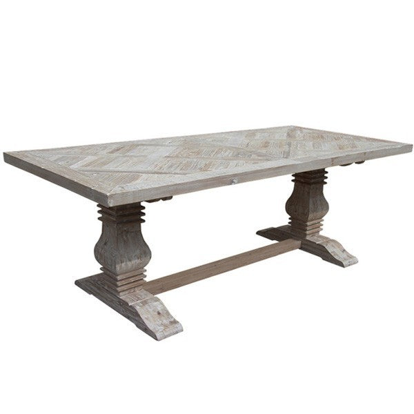 Parquet Queen Dining Table 220cm Reclaimed Pine Substantial Pedestal Base