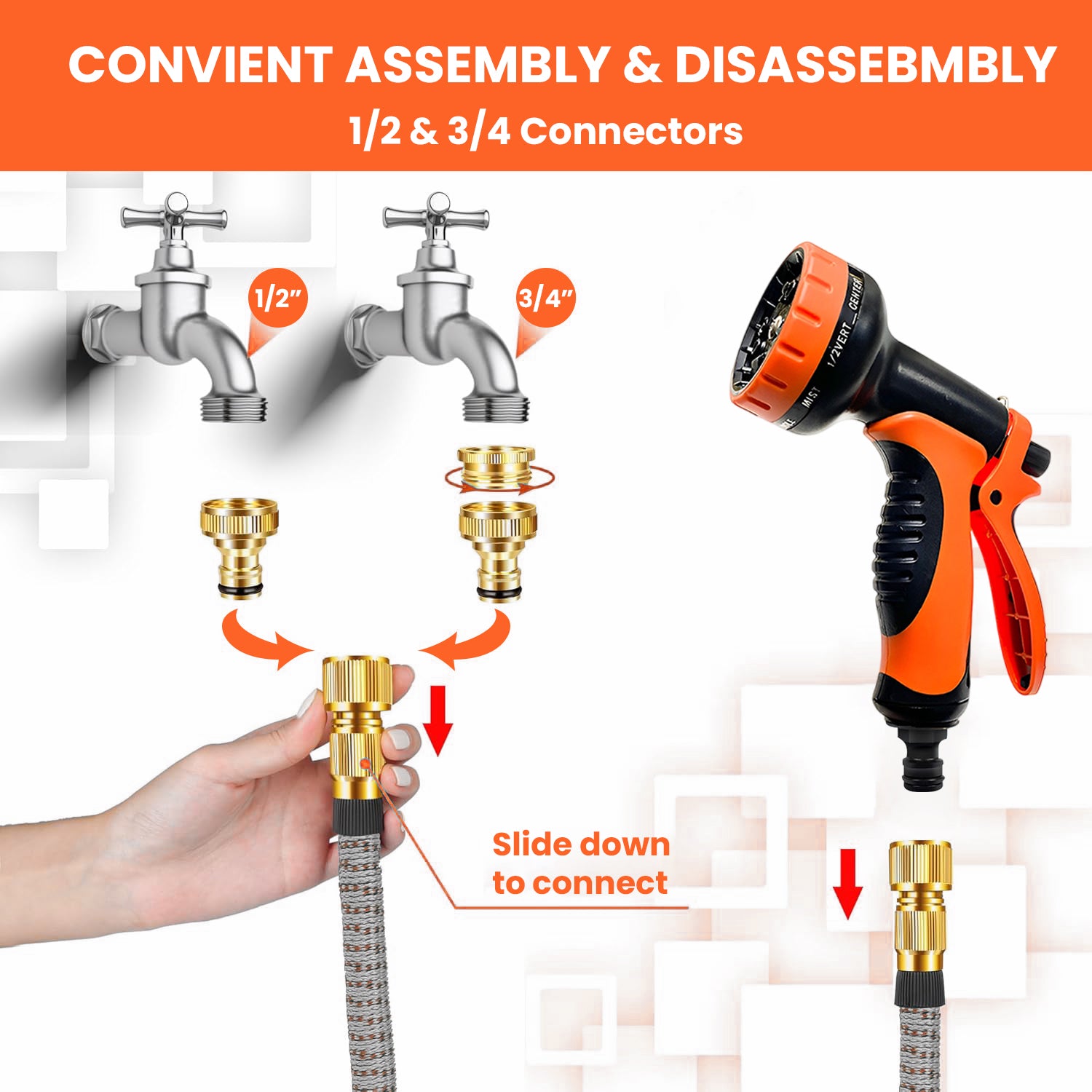 Hivvago Expandable Garden Hose – 10-Function Nozzle, Hanger, Bag, 7.5m or 15m