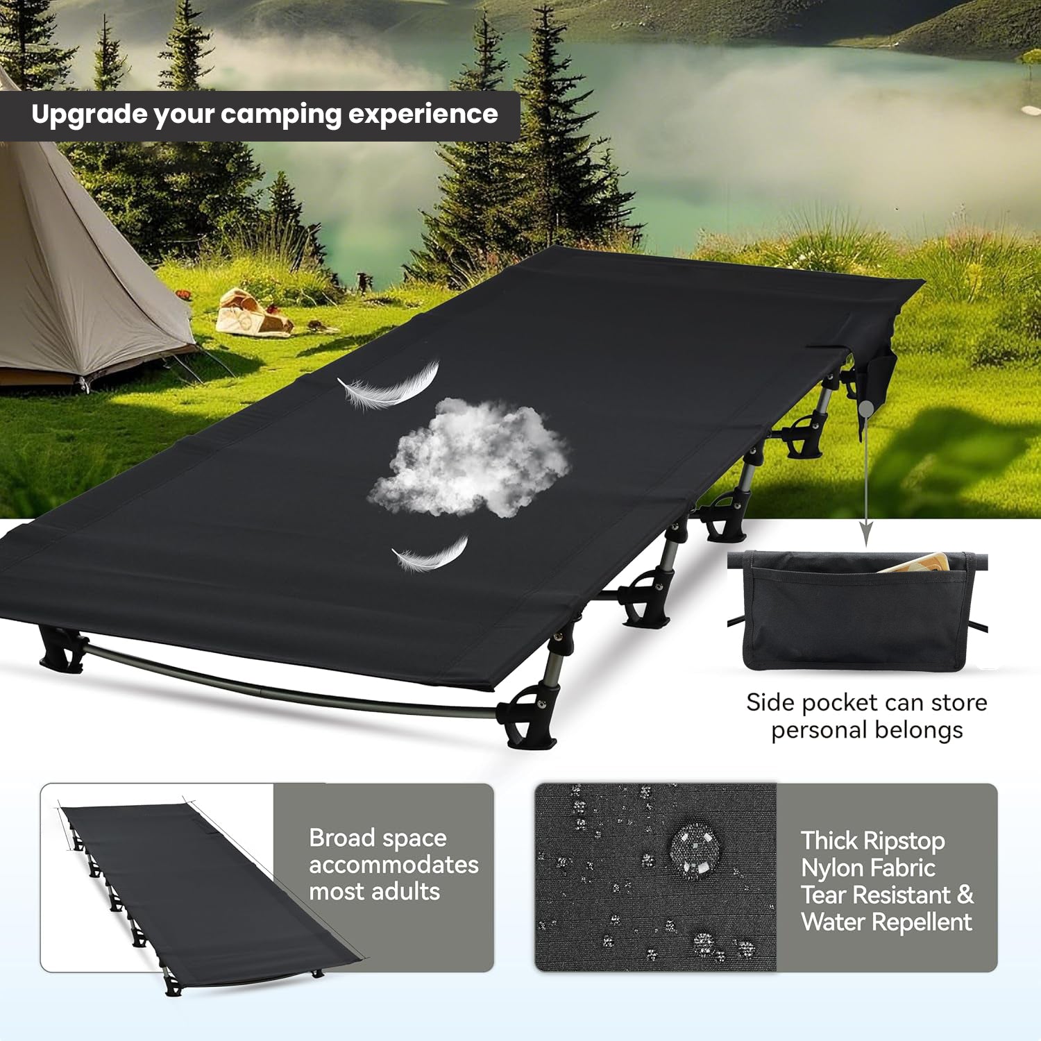 Hivvago Folding Camping Cot Compact & Durable Ultralight Tent Bed