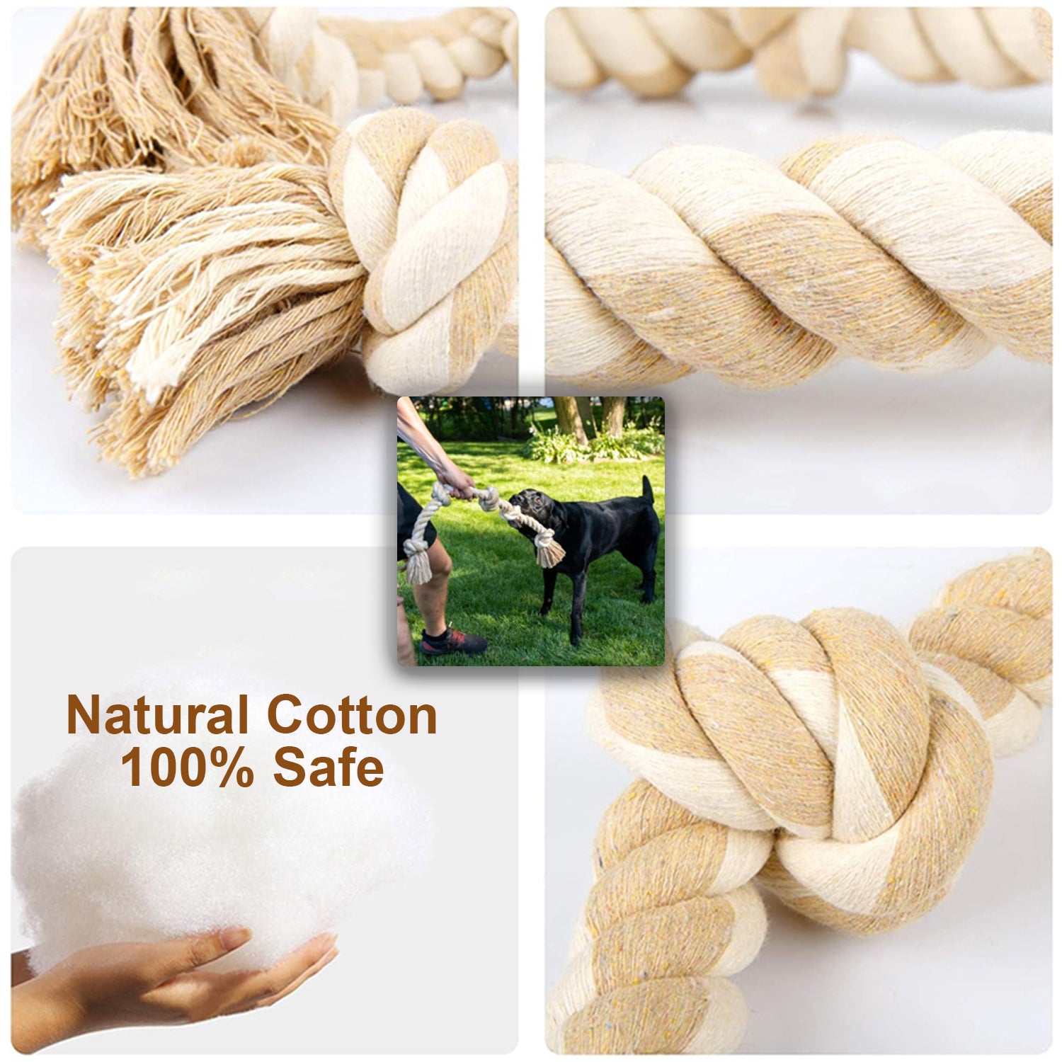 PupLily Durable Dog Rope Toy – Tough 5-Knot Chew & Tug Toy, 90cm, Khaki