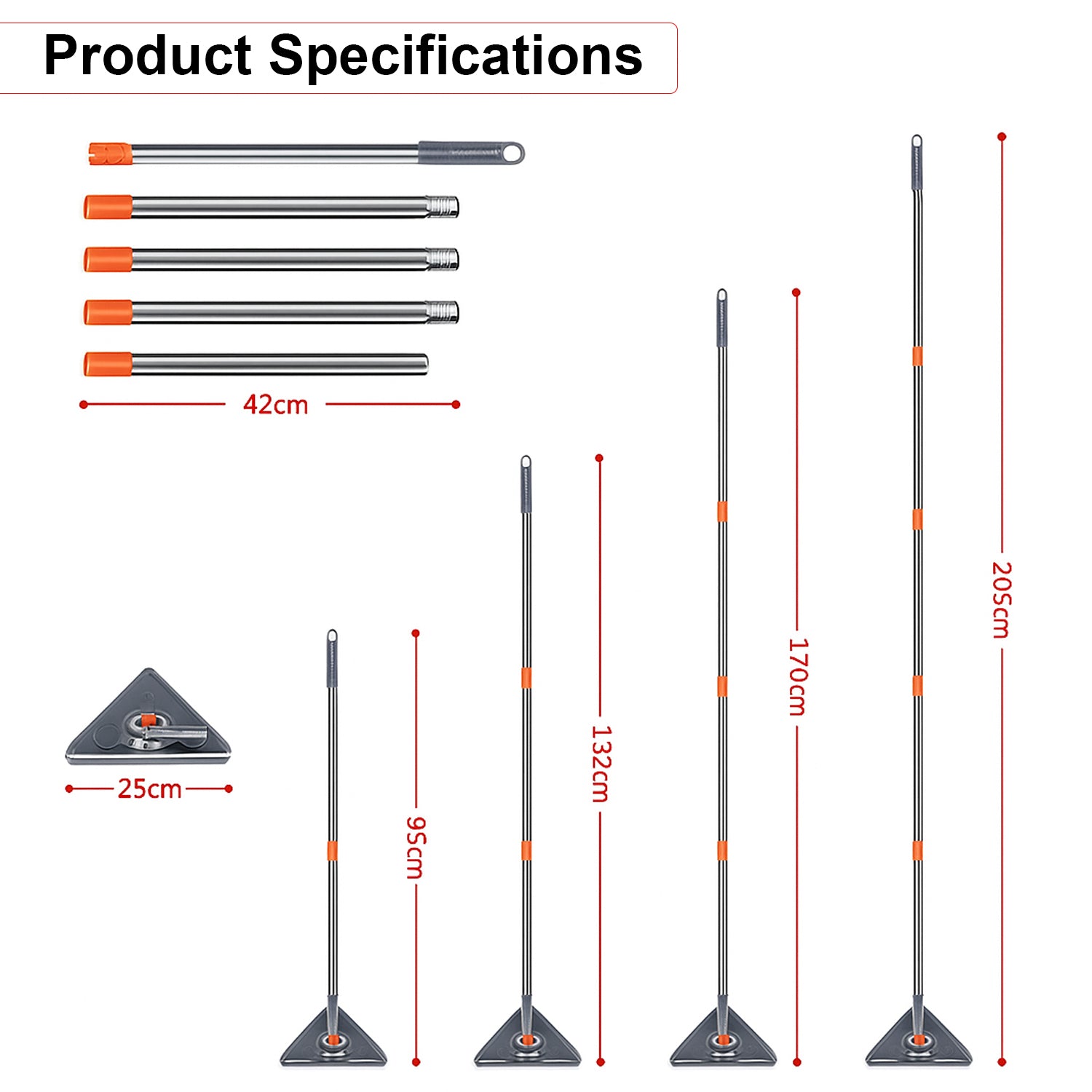 Hivvago Triangular Wall & Window Mop – Adjustable Long-Handle Cleaning Tool