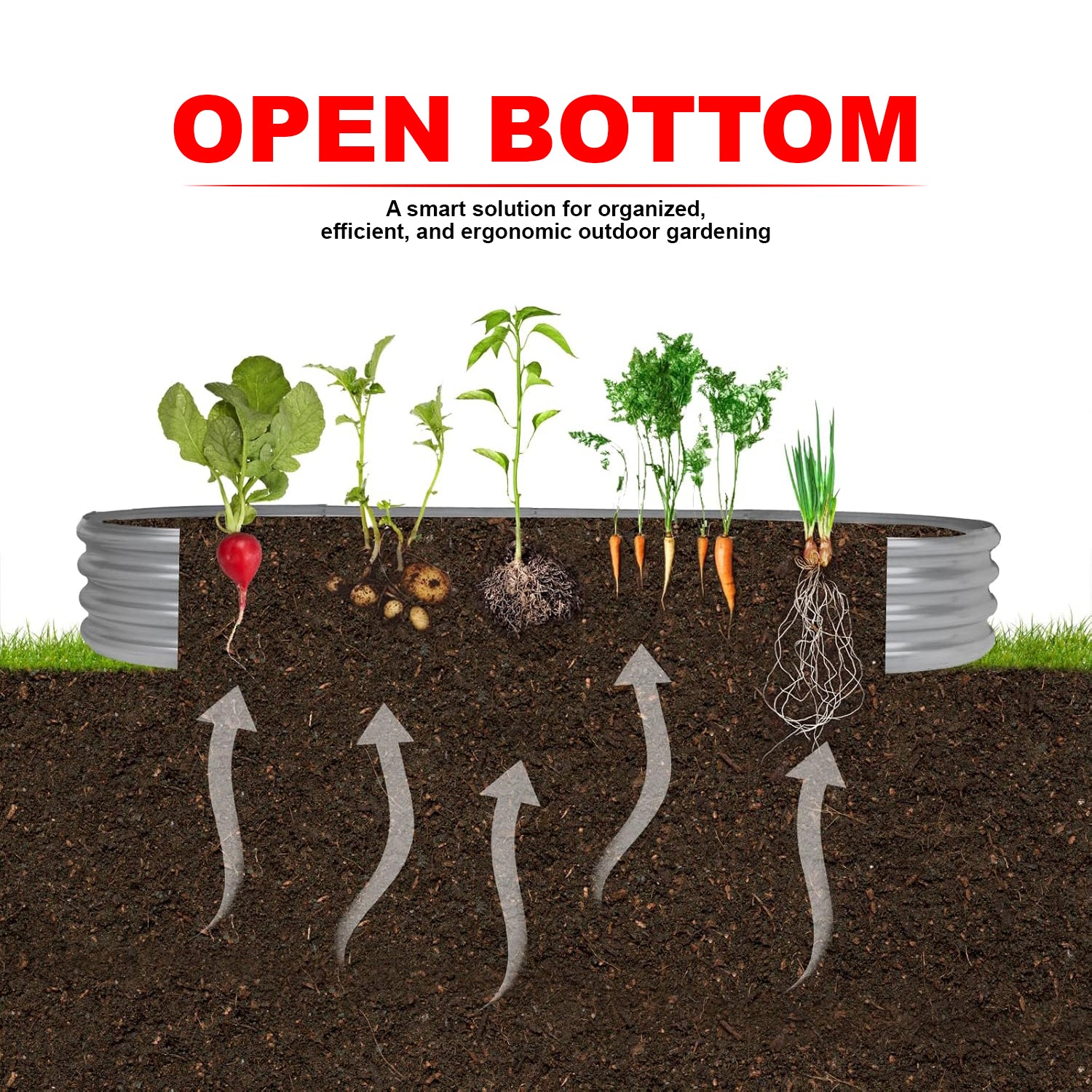 Hivvago Raised Garden Bed – Galvanized Steel Planter Box with Open Base, Silver