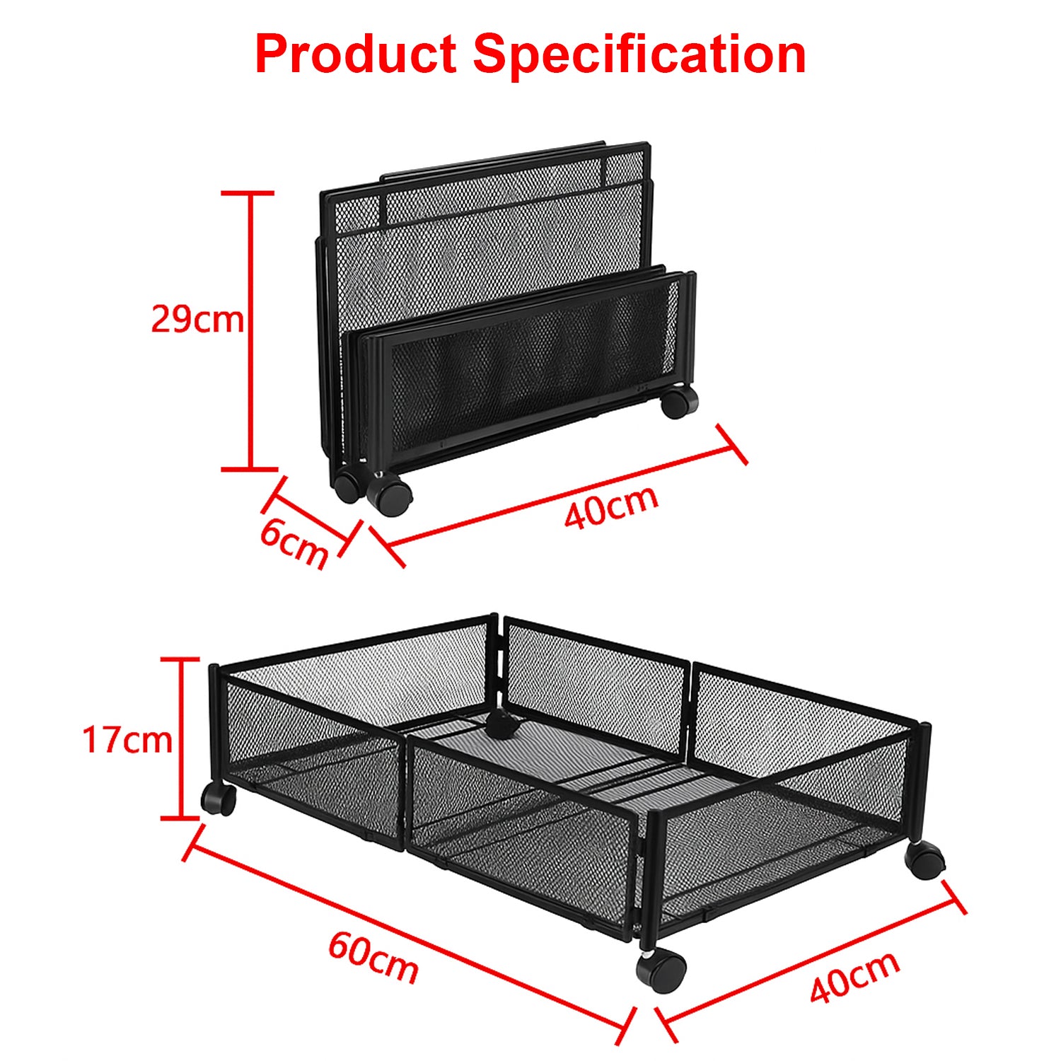 Hivvago Under Bed Storage Organizer with Wheels – Rolling Metal Storage Bin