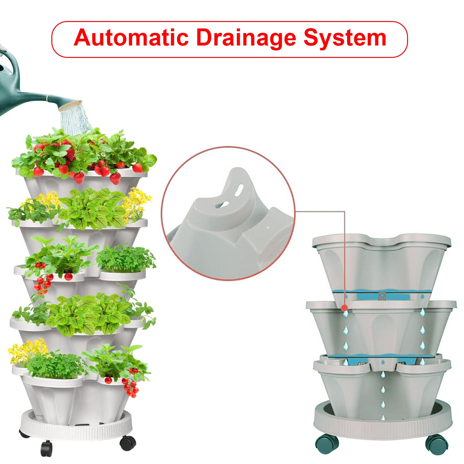 Hivvago 5-Tier Vertical Garden Planter – Stackable Indoor/Outdoor Pot with Wheel Base